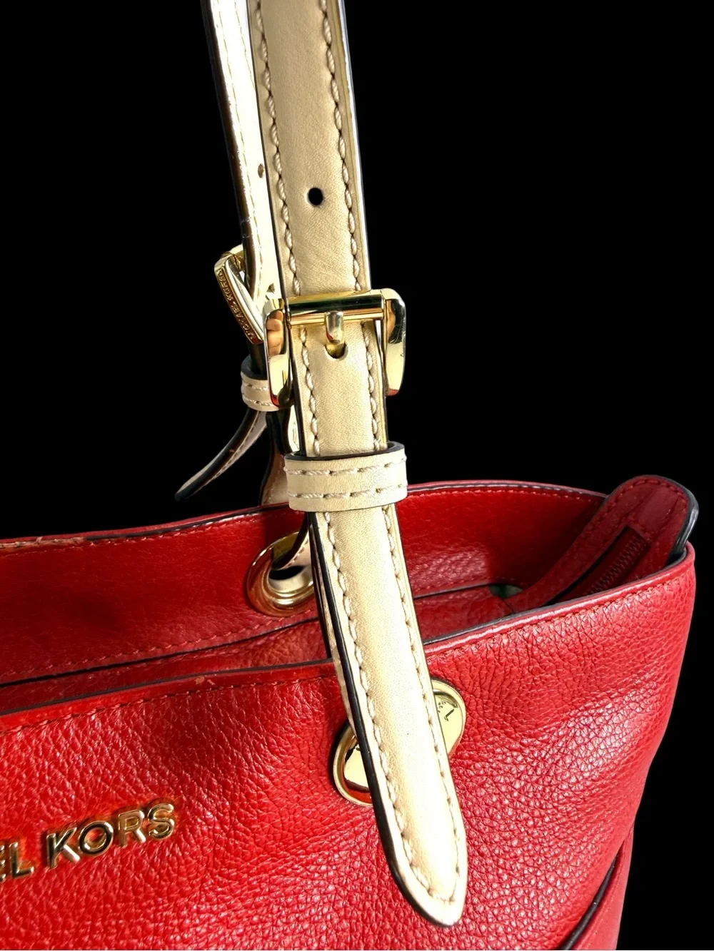 Michael Kors Red Leather Tote with Cream Shoulder Straps